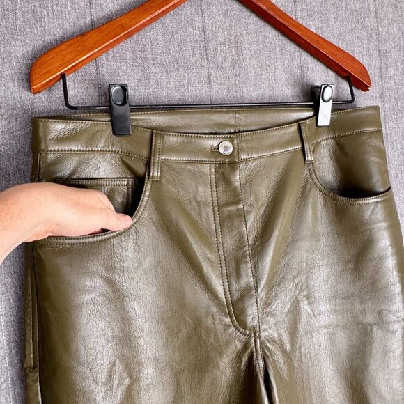 Aritzia Wilfred Melina Bough Green High-waisted Vegan Leather Pants Plus Size 16 - Picture 4 of 10